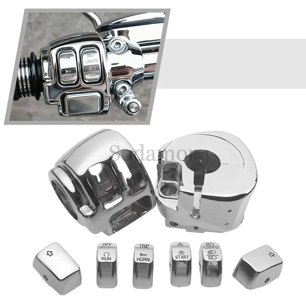 

Корпуса переключателей для мотоциклов и 6 колпачков для кнопок переключателей для Harley Dyna Softail Sportster 2011-2022