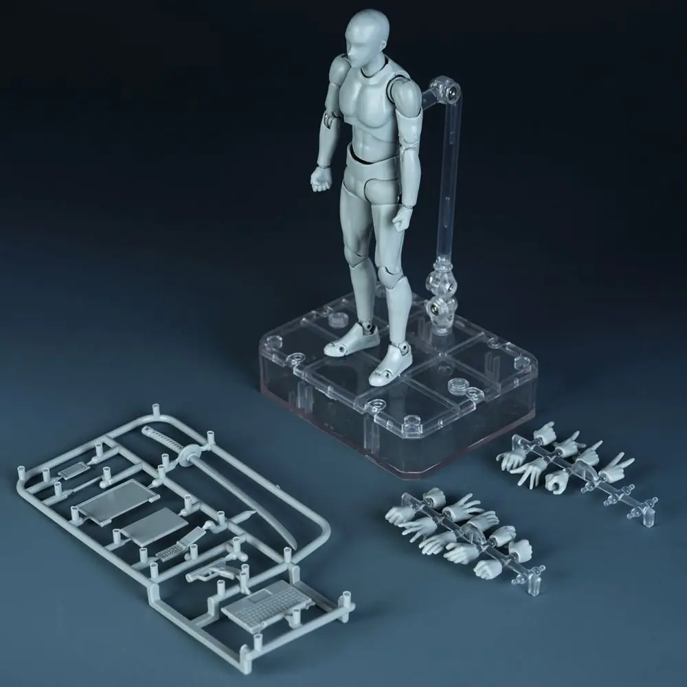 

30 Movable Parts Sketch Action Figure Male/Female with Display Stand Human Mannequin Grey/Beige/Black Interchangeable