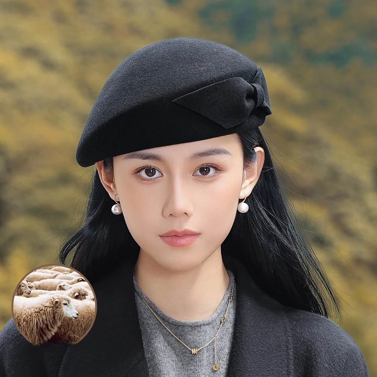 beret-100-laine-pour-femme-automne-hiver-Elegant-avec-nœud-couleur-unie-chaud-style-artiste-reglable-calotte-ronde-bordure-de-4cm-laine-Epaisse