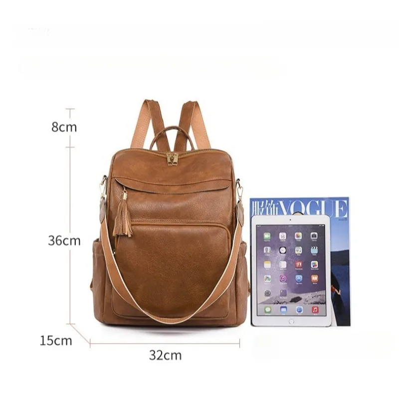 حقيبة ظهر من جلد البولي يوريثان للنساء مضادة للسرقة للسفر، حقيبة كتف للسيدات قابلة للتحويل مناسبة للعمل #6