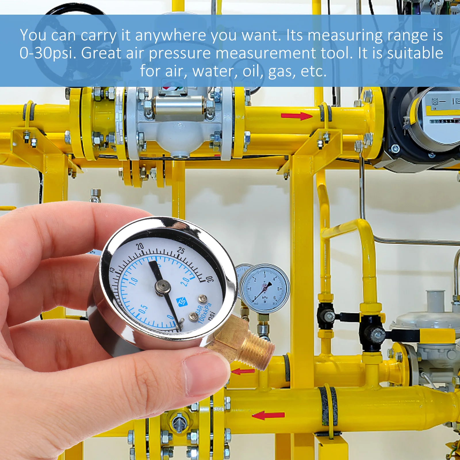 

Portable Pressure Gauge 0-30Psi High Quality for Air Water Oil Gas Applications Vacuum Gauge for Air Vacuum Gage