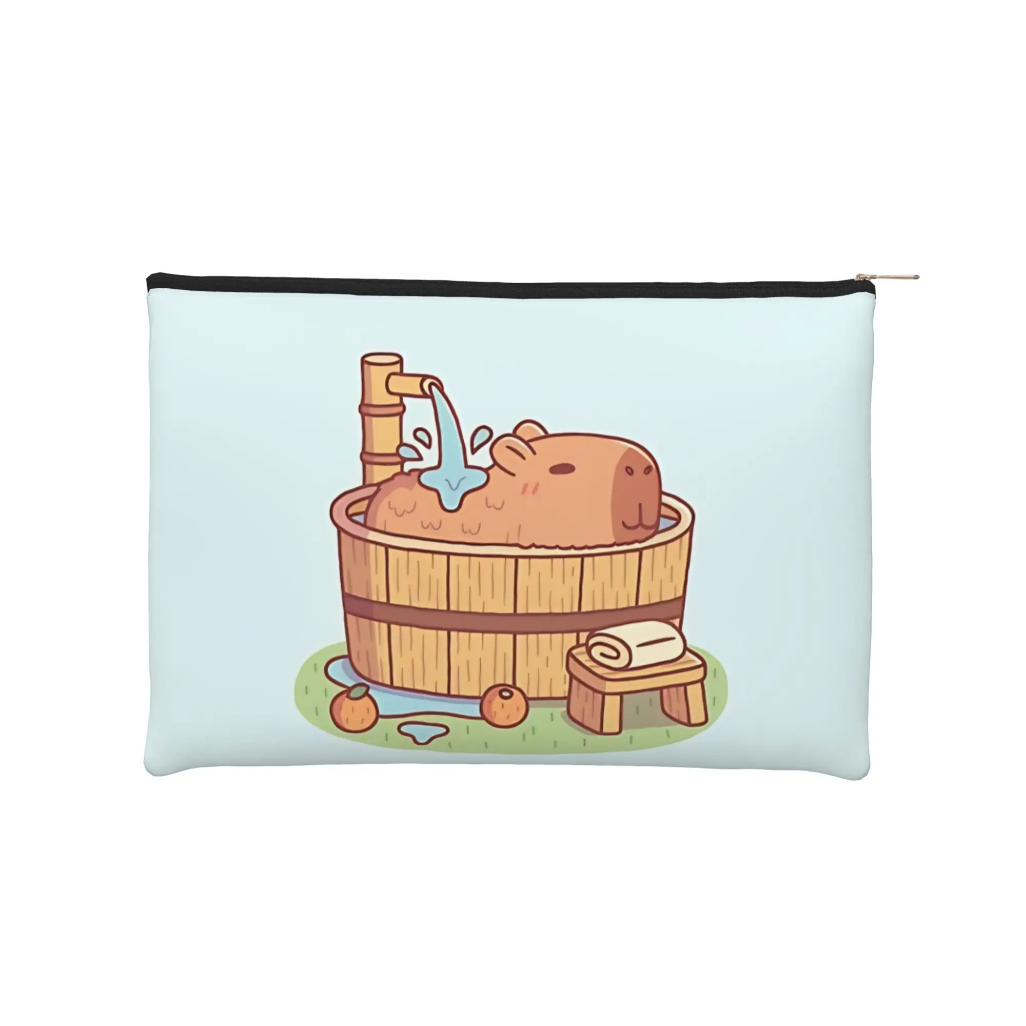 Capybara Stylish Relaxing In Wooden Hot Tub Bath Makeup Bag Toiletry Bag with Zipper Travel Cosmetic Pouch