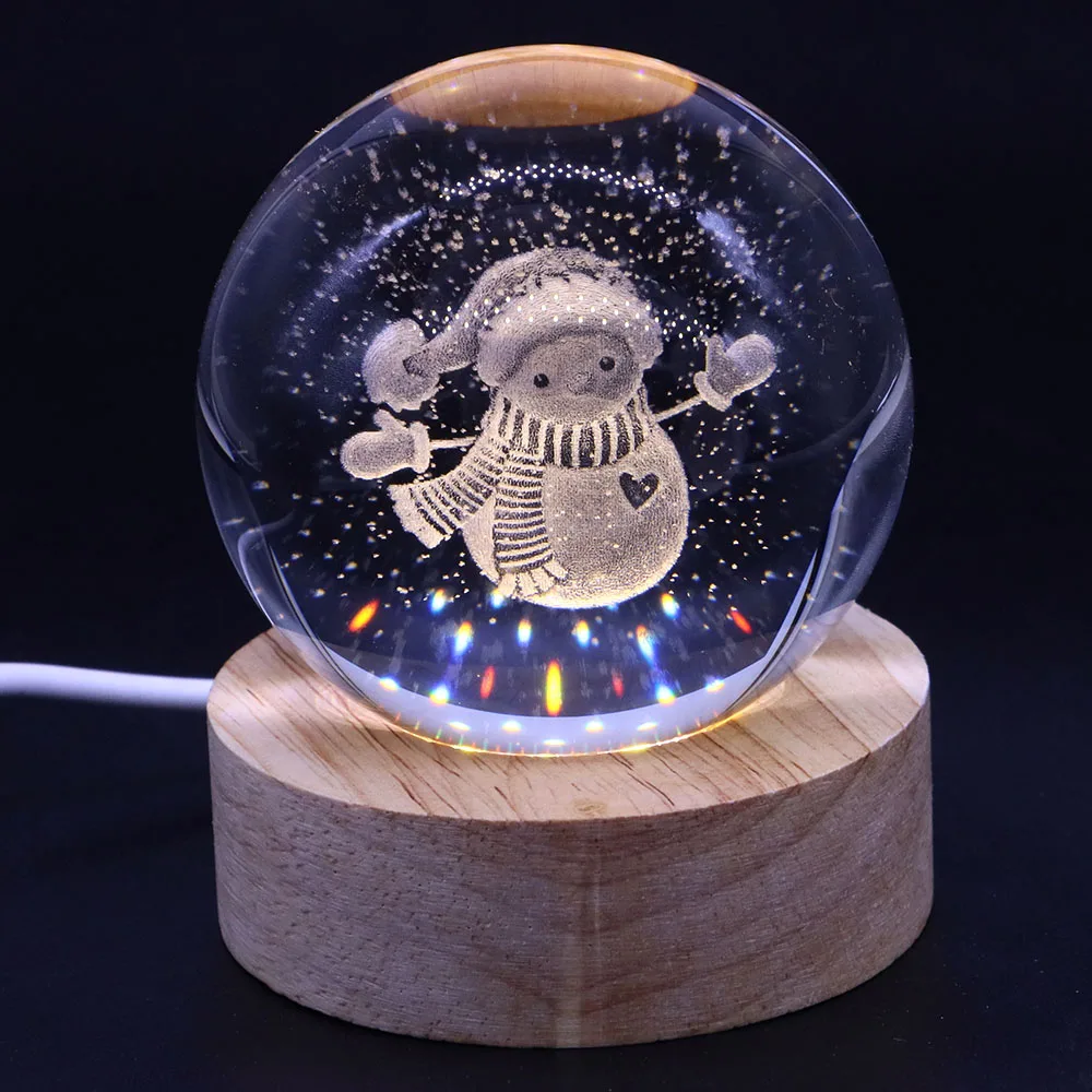 3D Solar System Moon Rose Saturn Inner Carved Crystal Ball Night Light with Wood Base, Birthday Gift for Teens Boys and Girls