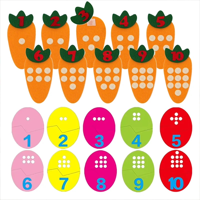 10pcs/set Children Puzzle Felt Toy Counting Carrot Easter Eggs Math Early Education Puzzle Toys Montessori Learning Props TMZ