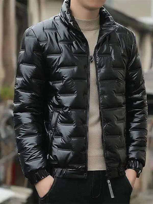 

Glossy Winter Cotton Jaet Men's Collar Warm Casual Waterproof Outerwear Youth Trendy Long Sle No Hoodie Brand ex