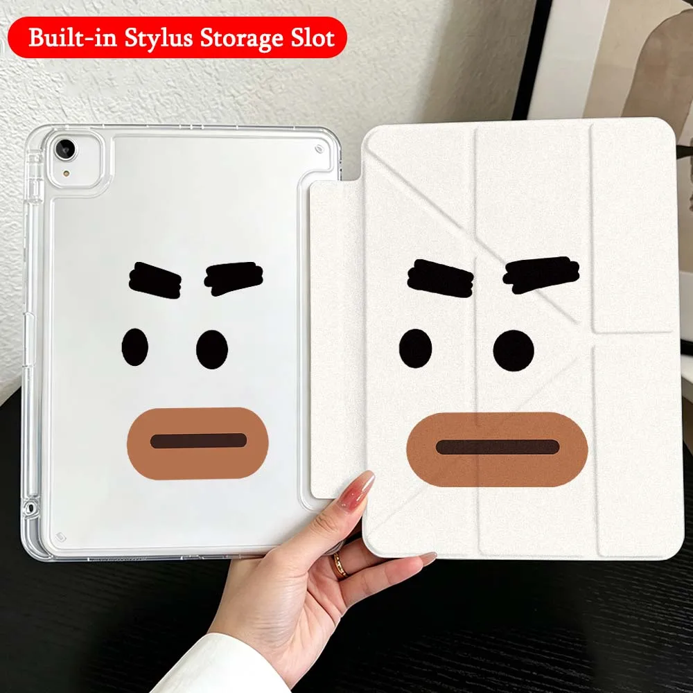 Cartoon Face With Mouth Case For iPad Mini Pro Air 5 6 7 8 9 10th 11th 11 9.7 10.9 13 inch Transparent Y-Shaped Folding Tablet