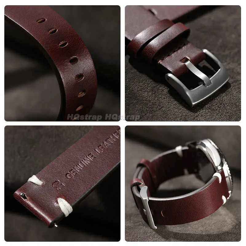 خمر الجلود حزام (استيك) ساعة 20 مللي متر النفط الشمع جلد البقر حزام ل Seiko سوار الرياضة الإفراج السريع العالمي معصمه للرجال امرأة