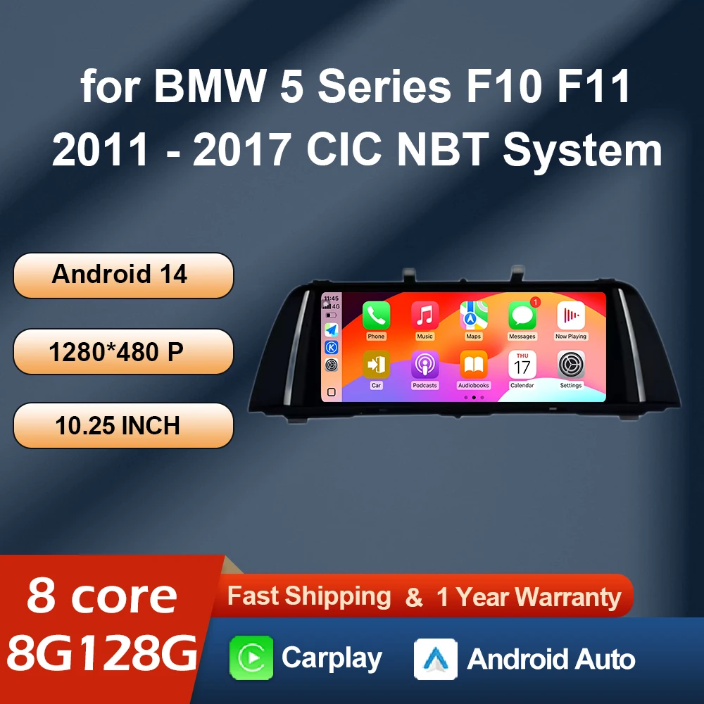

10,25-дюймовый 4G Android-плеер с беспроводным CarPlay для BMW 5 серии F10 F11 2011-2017 CIC NBT, автомобильная магнитола с DSP, мультимедийный проигрыватель, GPS