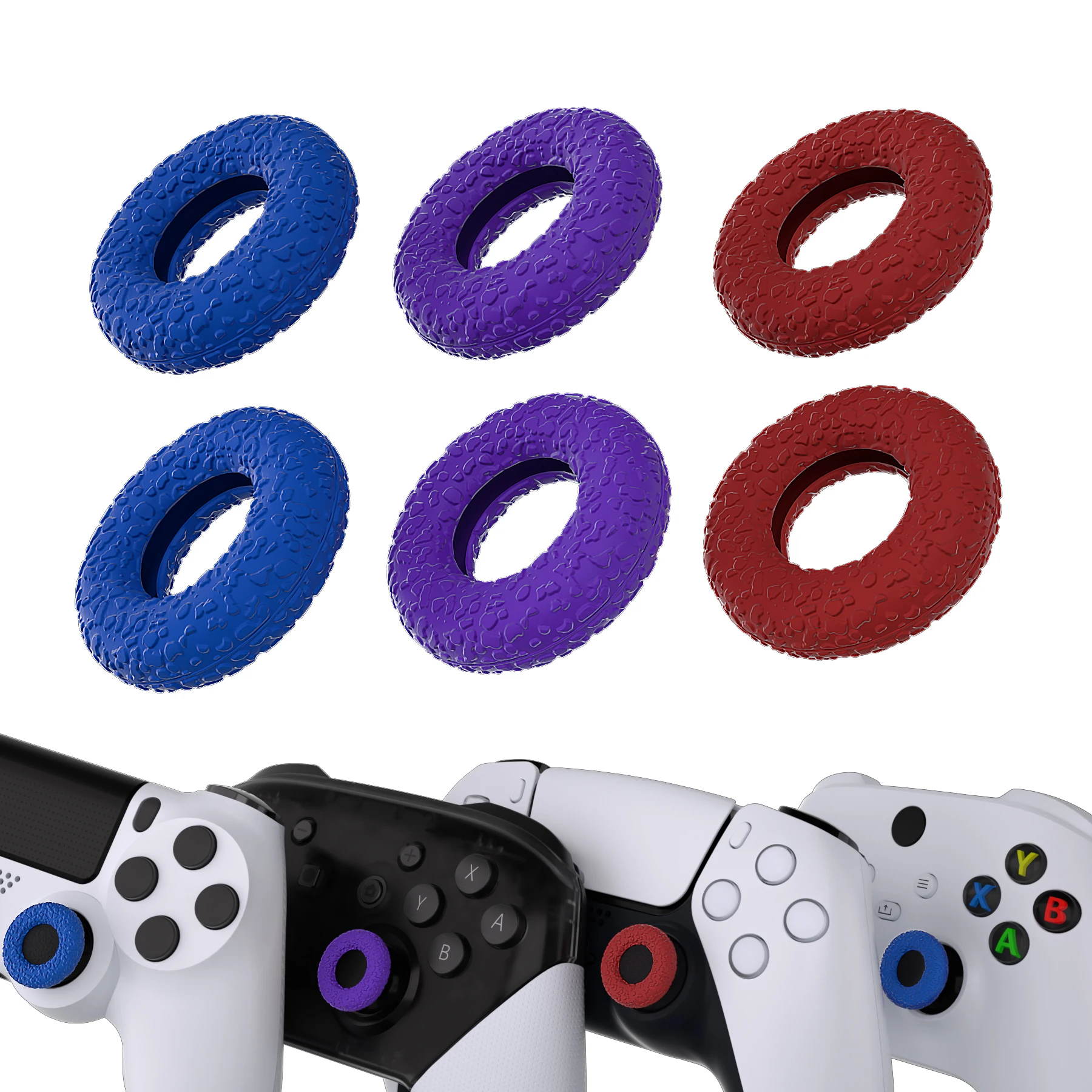 PlayVital 3 Pairs Donut Design Universal Thumbstick Rings for ps5/ps4, Xbox Series X/S, Xbox One/Elite Series 2 Core, Switch Pro