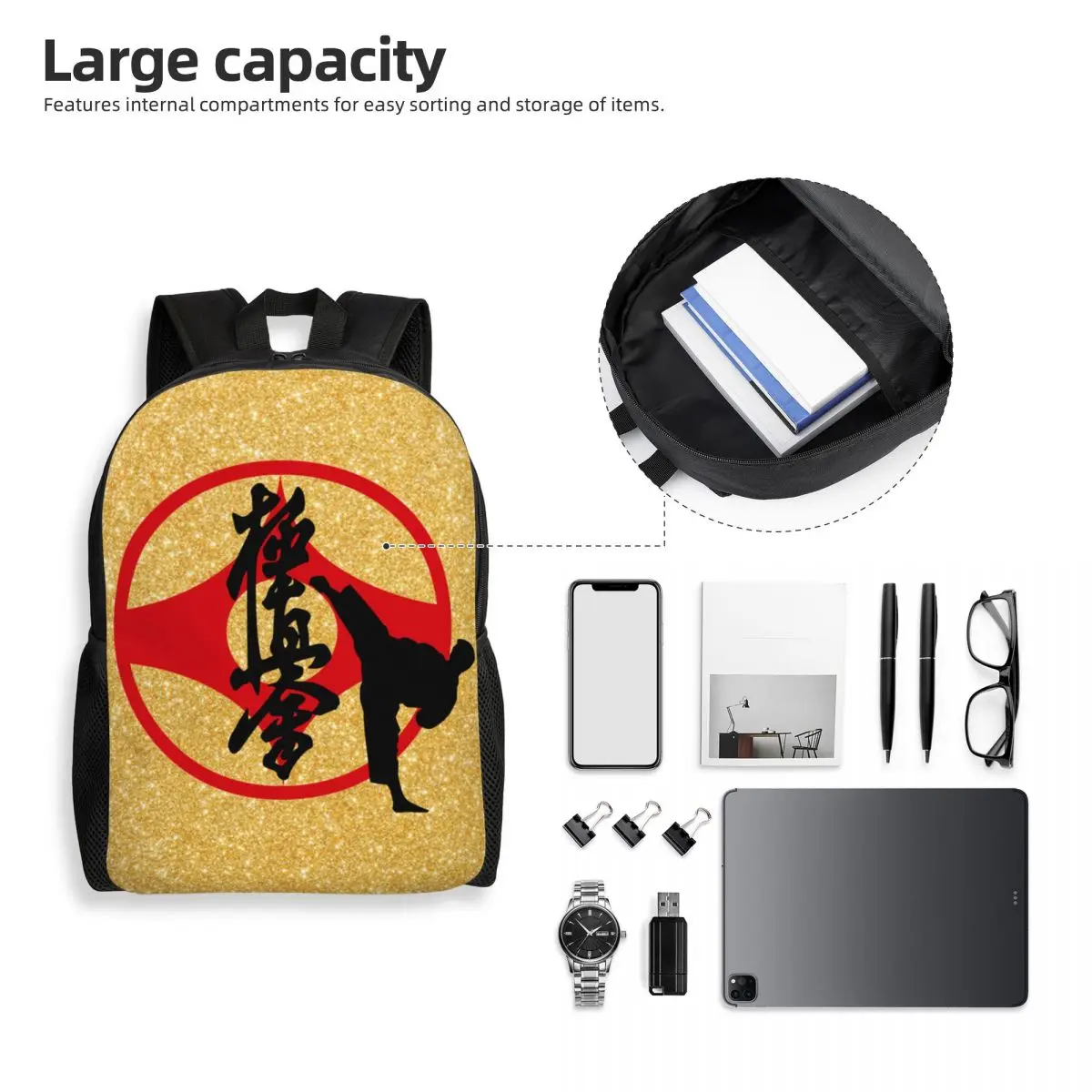 Custom Kyokushi Karate Backpacks Women Men Casual Bookbag for School College Martial Arts Bags