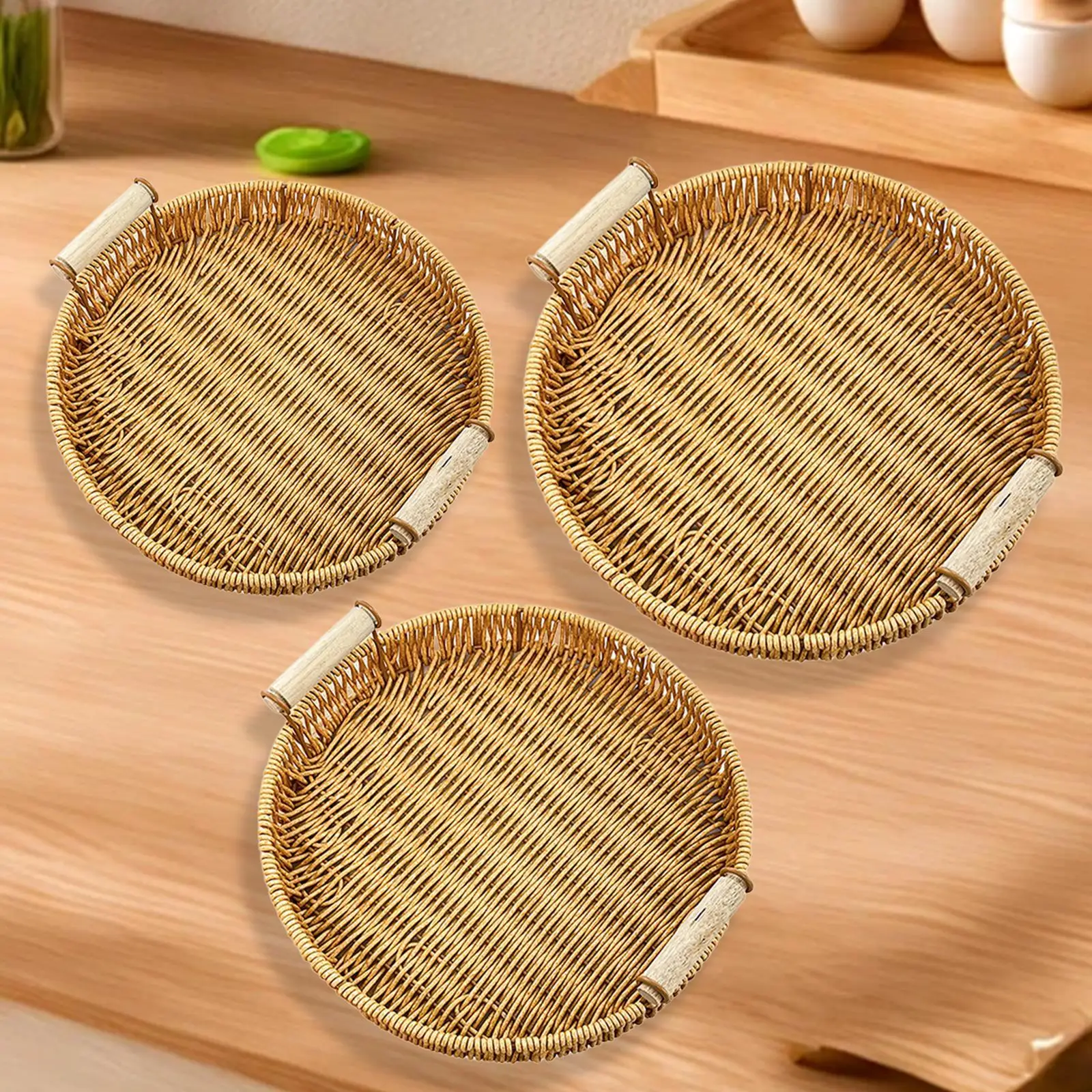 Woven Serving Tray Round Centerpiece with Handles Multifunctional Serving Basket for Party Buffets Kitchen Breakfast Picnic image 2