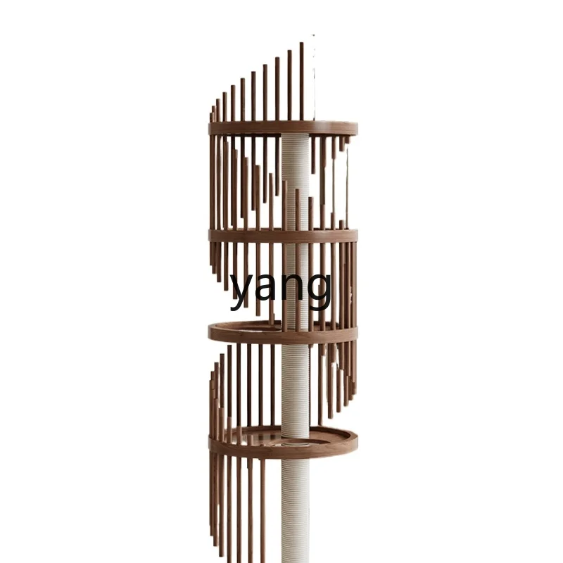 

yjq solid wood cat climbing frame household against the wall does not occupy a nest and the tree is integrated