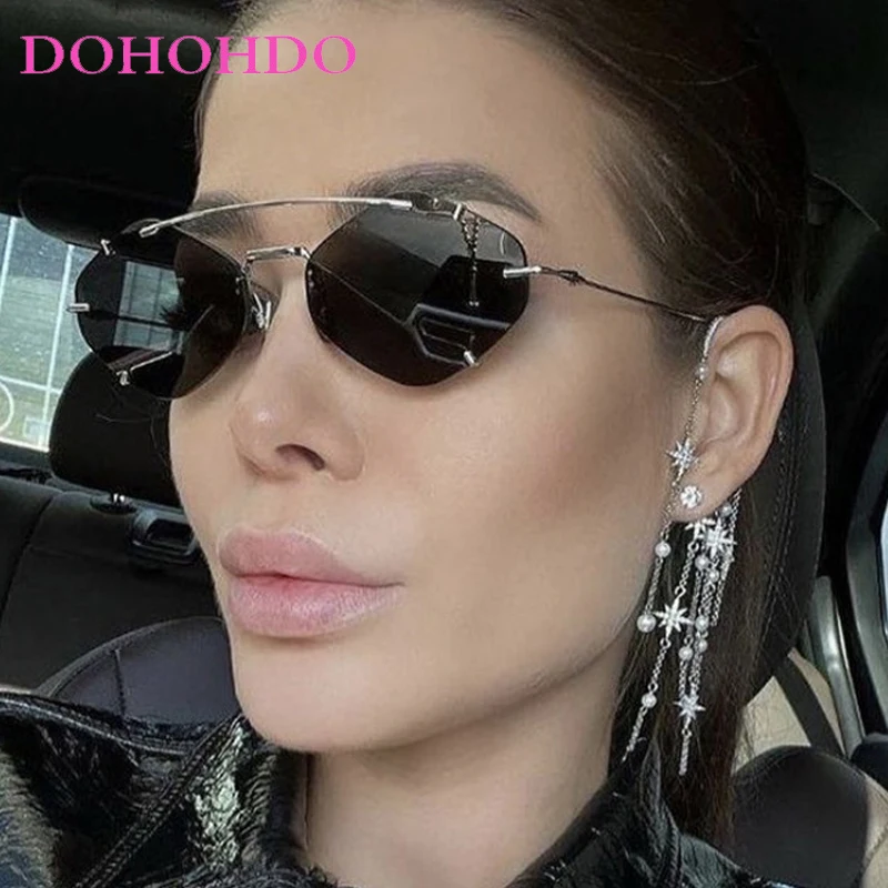 

DOHOHDO Vintage Hexagon Sunglasses Retro Rimless Sunglasses Trendy 2000s Shades Fashion Y2K Accessories UV400 Protection Eyewear