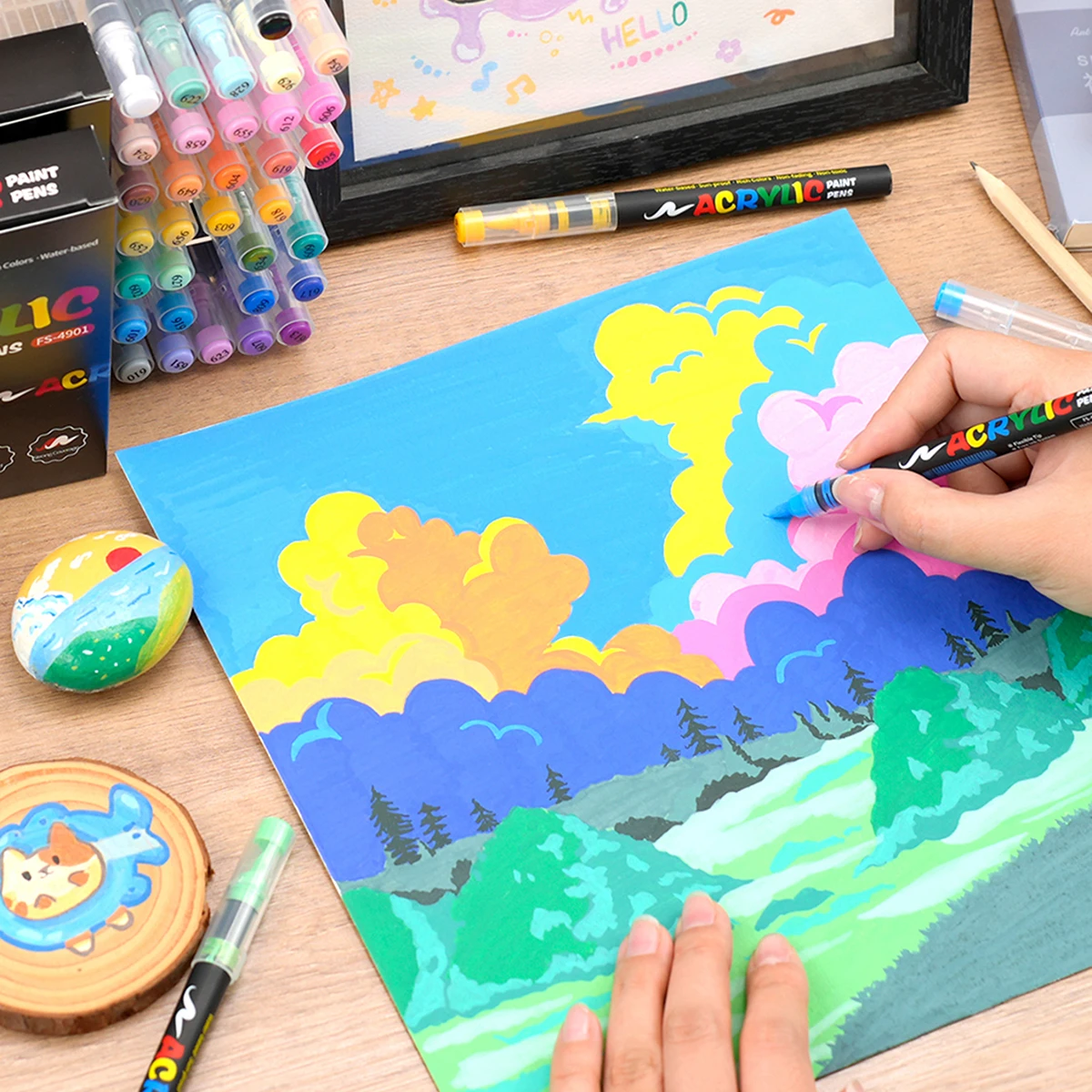 Acrylmalstifte mit Pinselspitze für Steinmalerei, Holz, Leinwand, Tassen, Stoff. Ungiftige Marker für DIY-Bastelarbeiten und einzigartige Geschenke. – Detail 11
