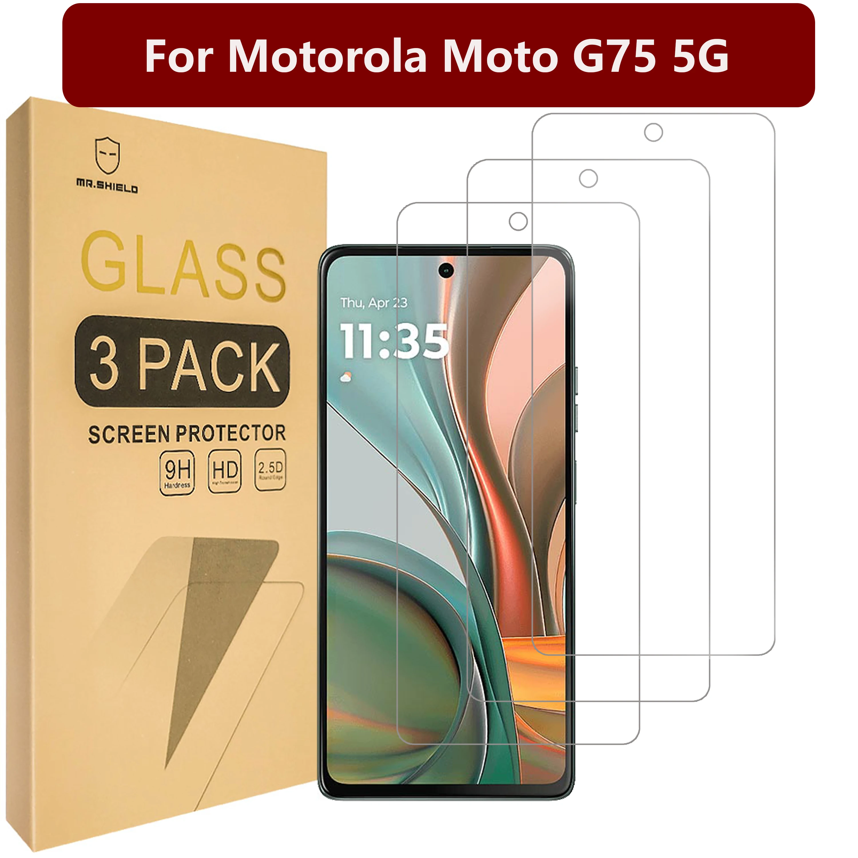 Mr.Shield Screen Protector compatible with Motorola Moto G75 5G [Tempered Glass] [3-Pack] [Japan Glass with 9H Hardness]