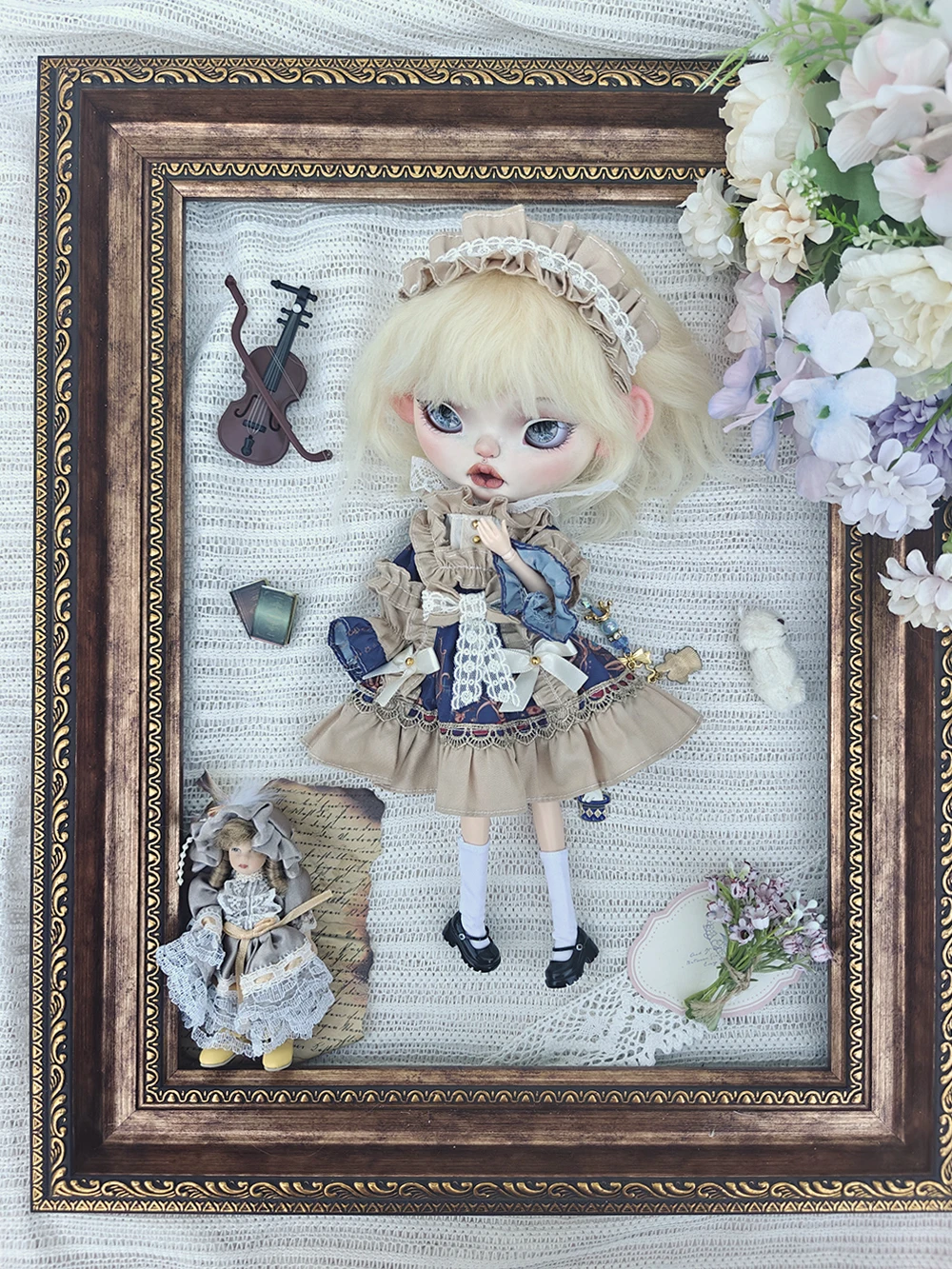 Ubranka dla lalek Blythe Koronkowa Sukienka Księżniczki w Stylu Vintage z Długim Rękawem Akcesoria dla Lalek Ymy Licca Azones Ob22 24 27 Ubrania dla Blythe