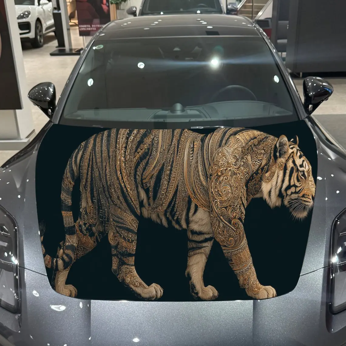 

Golden-striped tiger Car Hood Vinyl Stickers Car Surface Protection Decal Car Decoration Cover Vinyl Wraps Waterproof Self-adhes
