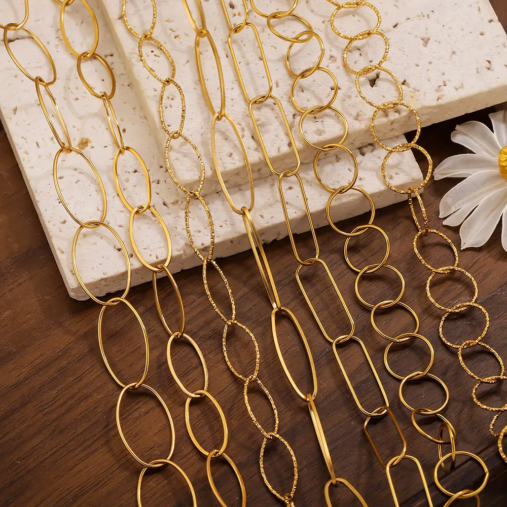 

1M Stainless Steel Geometry Hollow Round Chain Gold-plated Chain for Diy Necklaces Bracelets Jewelry Making Materials Wholesale