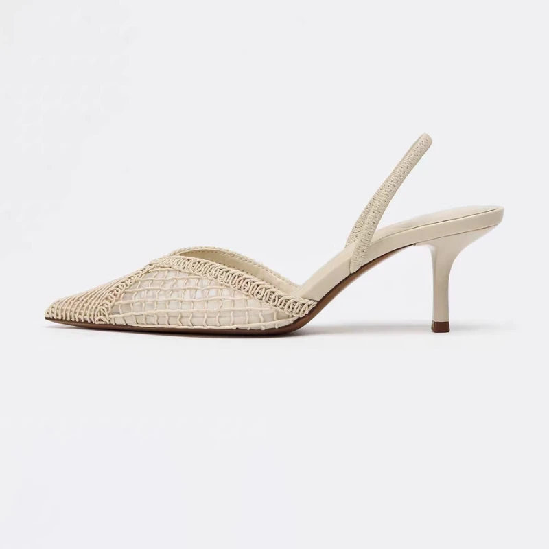 Sandali con tacco intrecciato in rete Donna Punta a punta sexy Cinturino posteriore Tacchi alti sottili Scarpe comode ed eleganti firmate per le donne Décolleté
