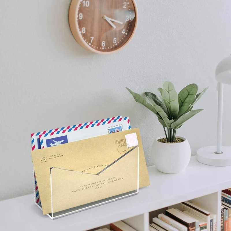 Acrylic Mail Holder Mail Organizer Countertop,Letter Holder For Desk Envelope Holder Mail Sorter Stand For Home Office
