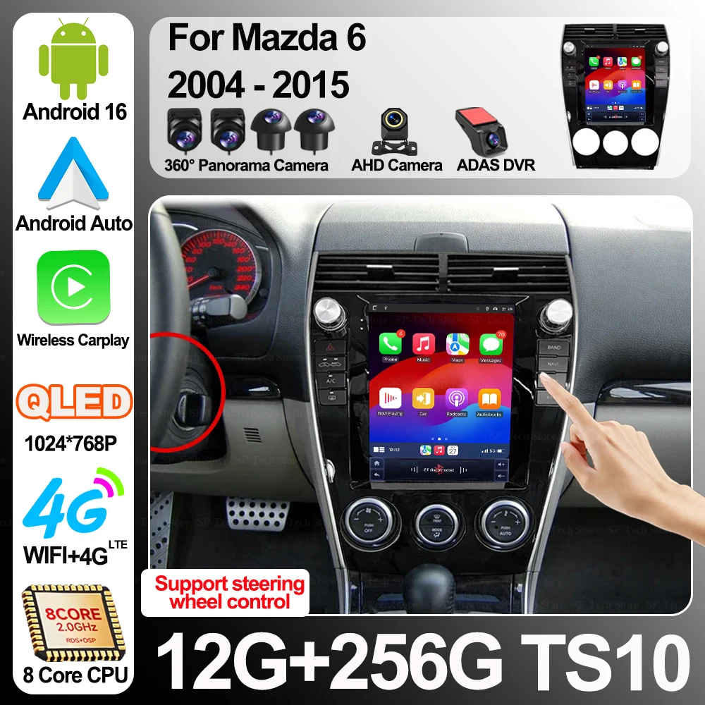 9.7" Android 16 For Mazda 6 2004 2005 2006 2007 2008 2009 2010 2012 2013 2014 2015 Car Radio Multimedia Video Player GPS Carplay - view 2