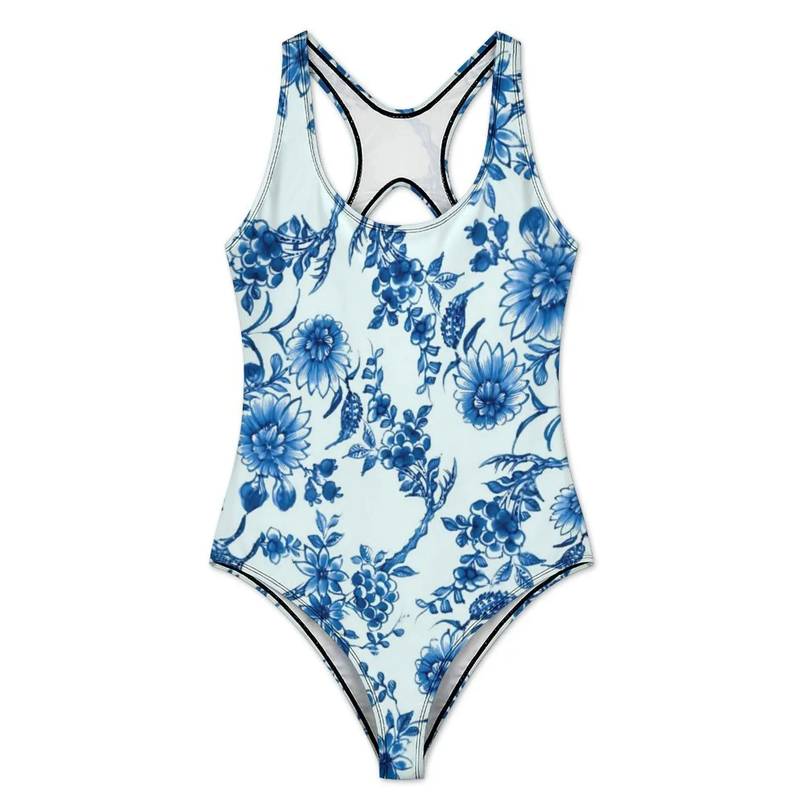 Retro Blue Flower Swimsuit Willow Floral Swimwear One Piece Holiday Swim Swimsuits Bathing Suits Ladies Push Up Sexy Beach Wear