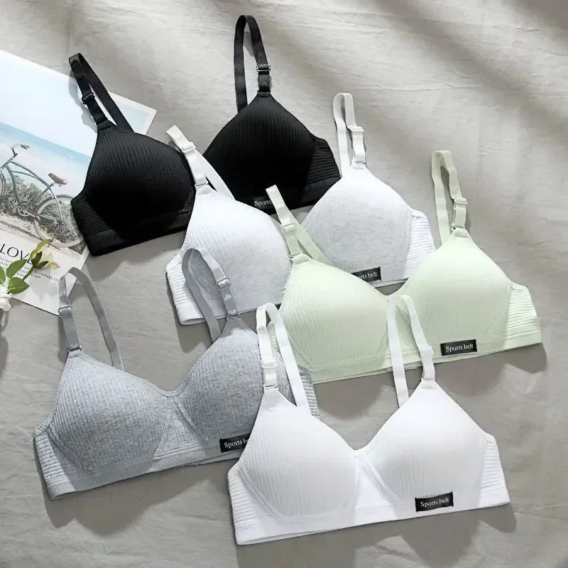 

Women Brassiere Cotton Underwear Bralette Up Comfort Seamleass V Cup Lingerie Bra Gathered For Wireless Push AB Bras