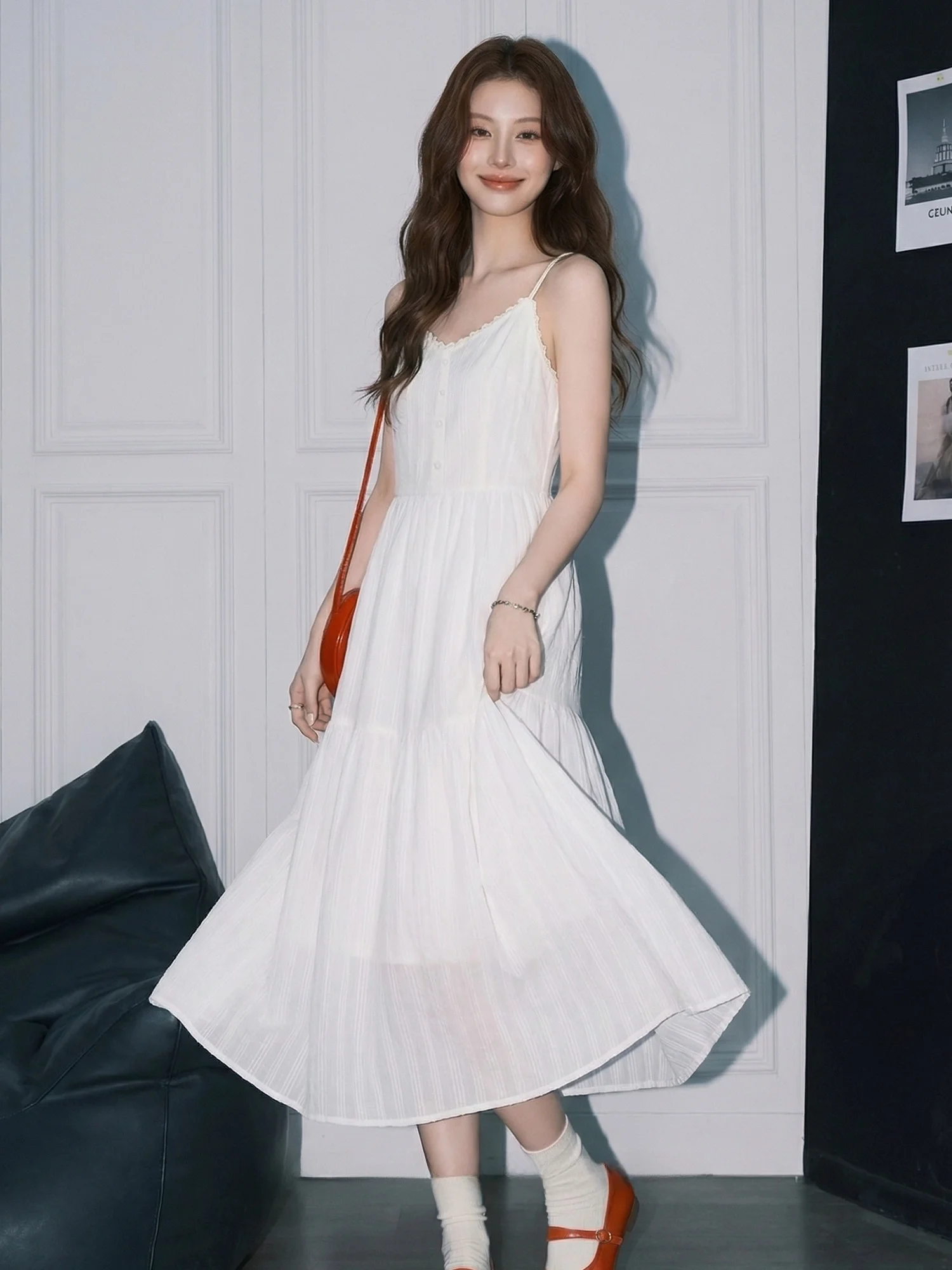 

Нежное корейское белое платье Mijiaoer без бретелек А-силуэта для женщин, летнее, свободного кроя, из хлопка, для отпуска, в стиле «Первая любовь»