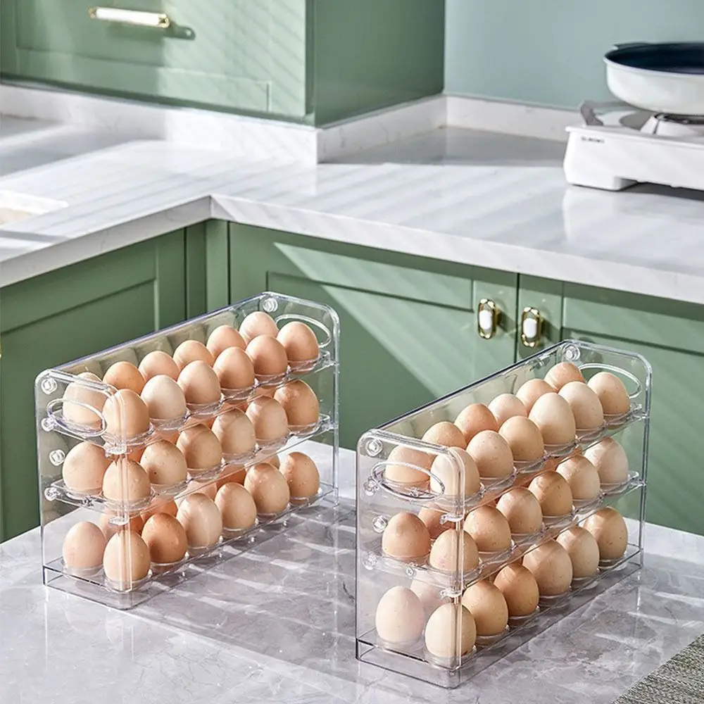 Fresh-Keeping Egg Storage Box Large Capacity Transparent Egg Container Space Saving Automatic Turning Egg Holder Support