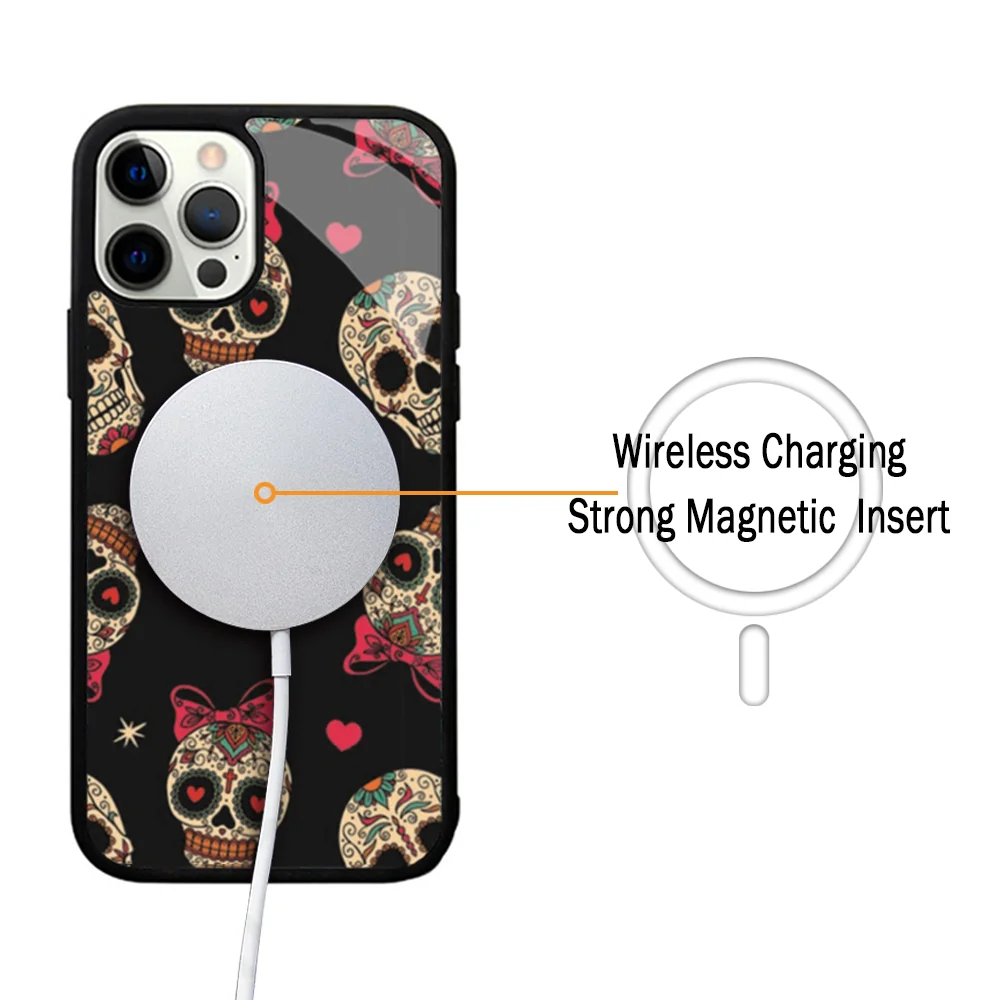 Mexican Catrina Skull Phone Case For IPhone 11 12 13 14 15 Plus Pro Max Mirror Acrylic Cover For Magsafe Wireless Charging