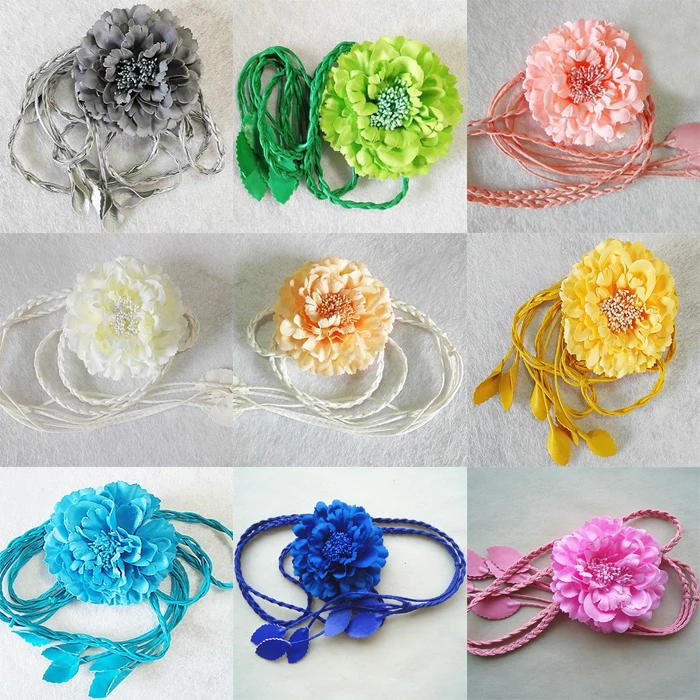 13 Colors Boho Flower Bridal Leather Rope Bride Marriage Accessories Elegant Bridesmaid 160cm Waist Band Wedding Dress Gown Belt