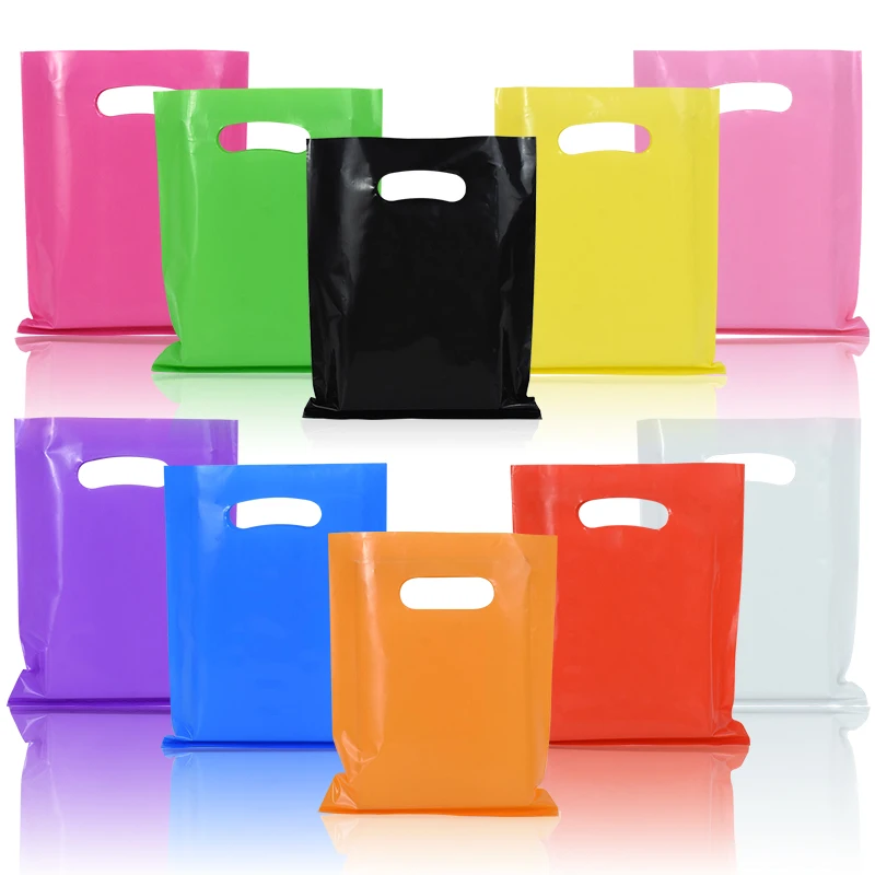 10/20pcs Multicolor Plastic Handle Bags for Birthday Party Favors Bags Business Retail Bags with Handles Candy Goodie Bags