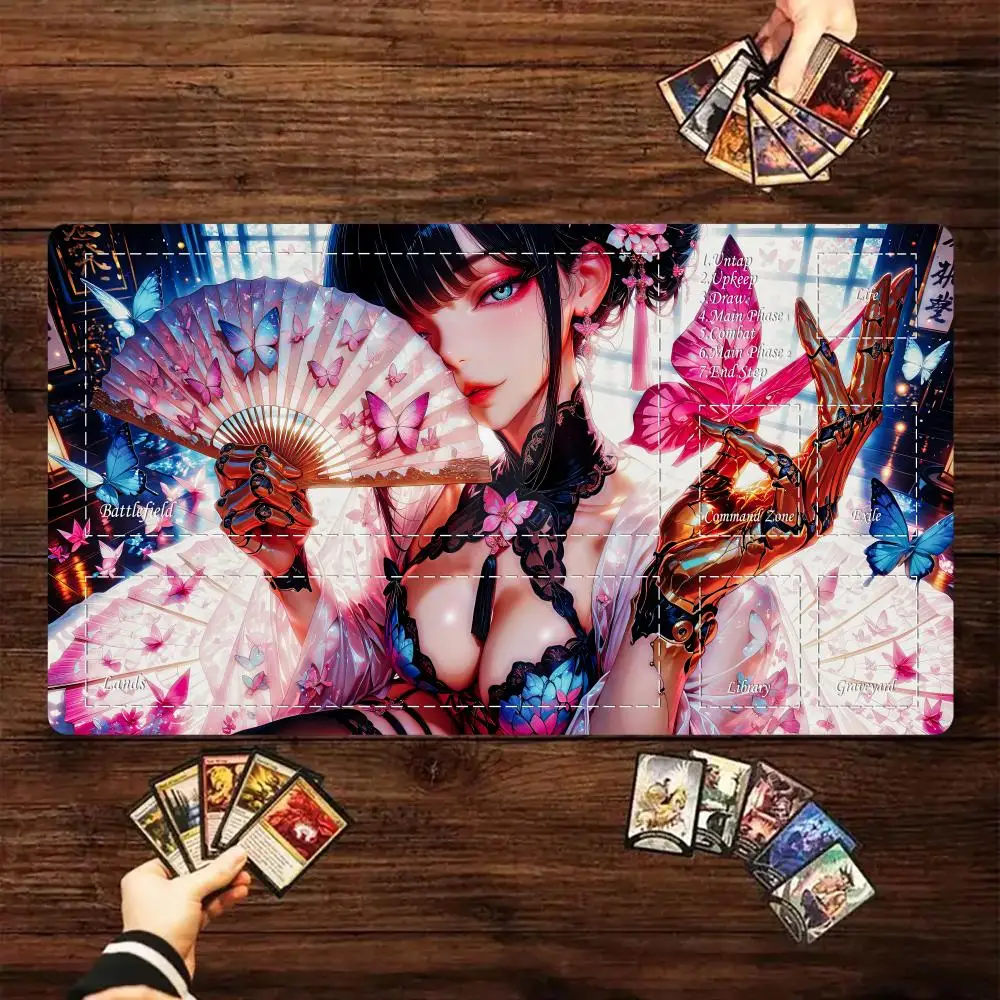 

Magic Card Gaming Mat with zone Butterfly theme anime girl mtg playmat desk mat Commander Playmat suitable for game gathering