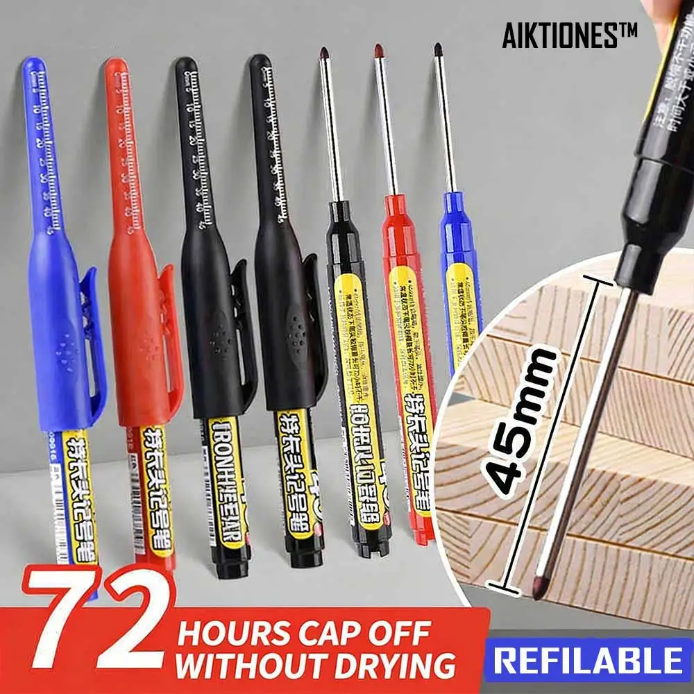 Deep Hole Long Nib Head Marker 6Pcs Waterproof Oil-Based Pen For Metal Wood Tile Plastic Construction Marking Tool