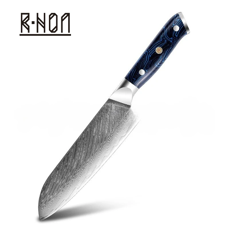 

RHON Damascus Steel Santotku Knife 7inch Sharp Blade G10 Handle Japanese Kitchen Utility Meat Slicing Vegetable Cutting Knives
