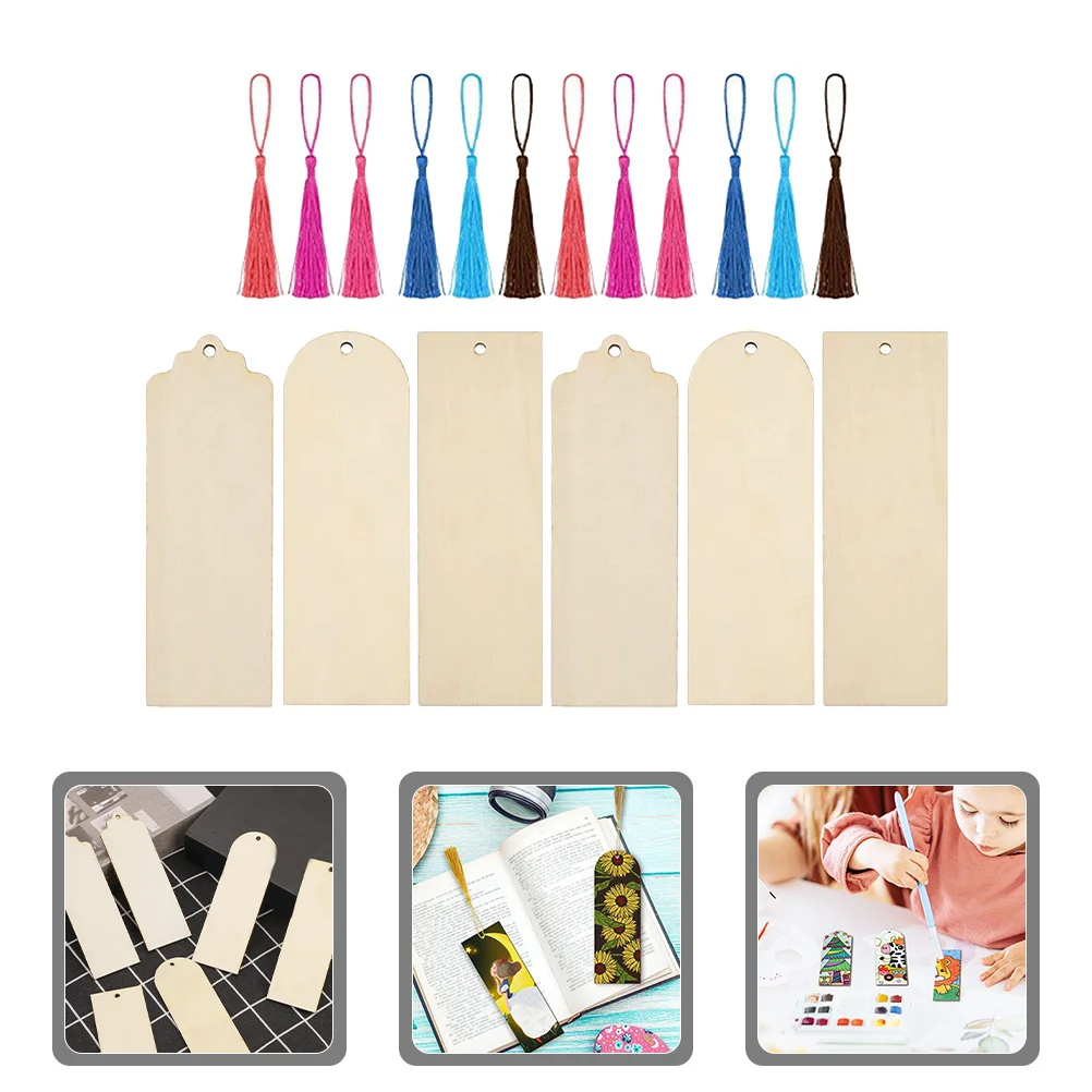 

1Set Wood Tassel Bookmark Blank DIY Craft Smooth Surface Unpainted Wooden Bookmarks for Creative Decoration Blank Bookmark