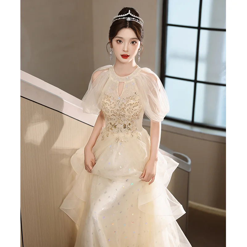 

High Quality Luxury Women Skirt Banquet Champagne Evening Dress Women