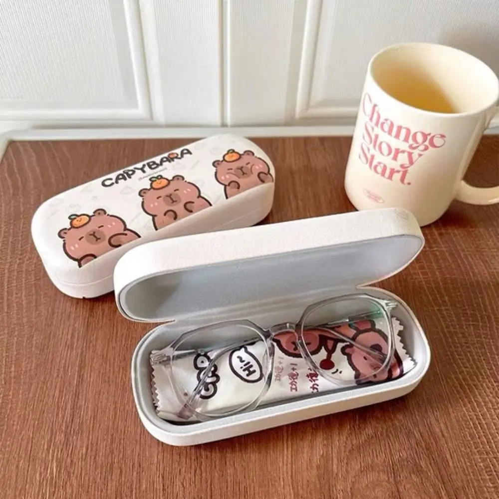 

Cute Cartoon Capybara Sunglasses Box Automatic Closing Anti-fall Eyewear Storage Box PU Leather Portable Glasses Box Universal