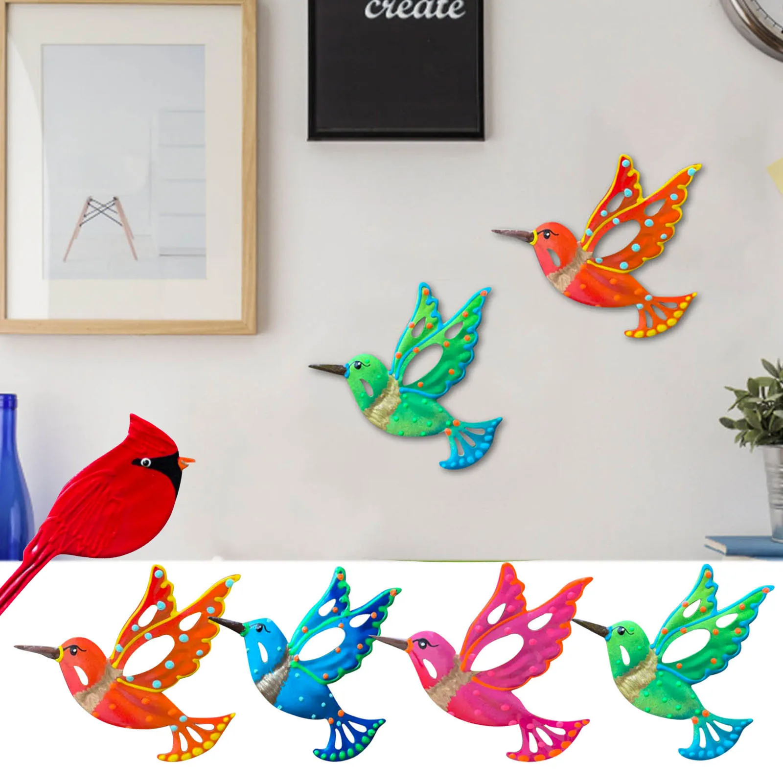 Metal Hummingbird Home Garden Decoration Colorful Bird Decor Wall Art Hanging Garden Ornament Home Modern Flying Sculpture T1