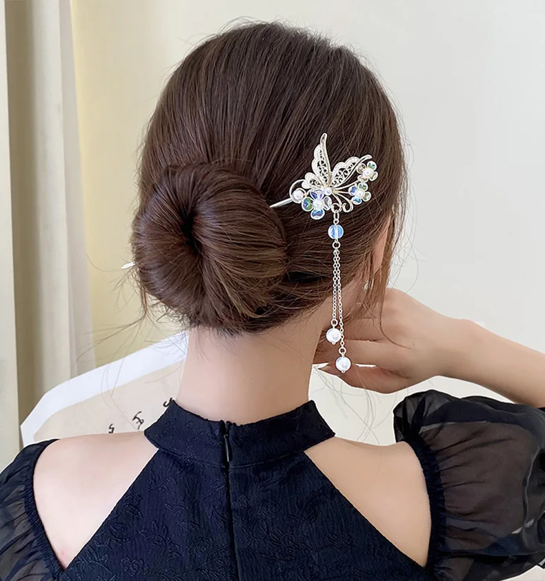 Schmetterlings-Temperament, alter Stil, schwankende Haarnadel, Quaste, Haarschmuck – Detail 8