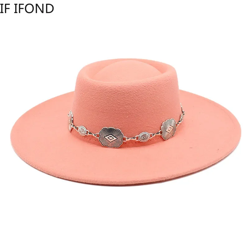 British Style Fedora Hats For Women 9.5CM Big Brim Luxury Belt Band Felt Jazz Hats Wedding Dress Formal Cap