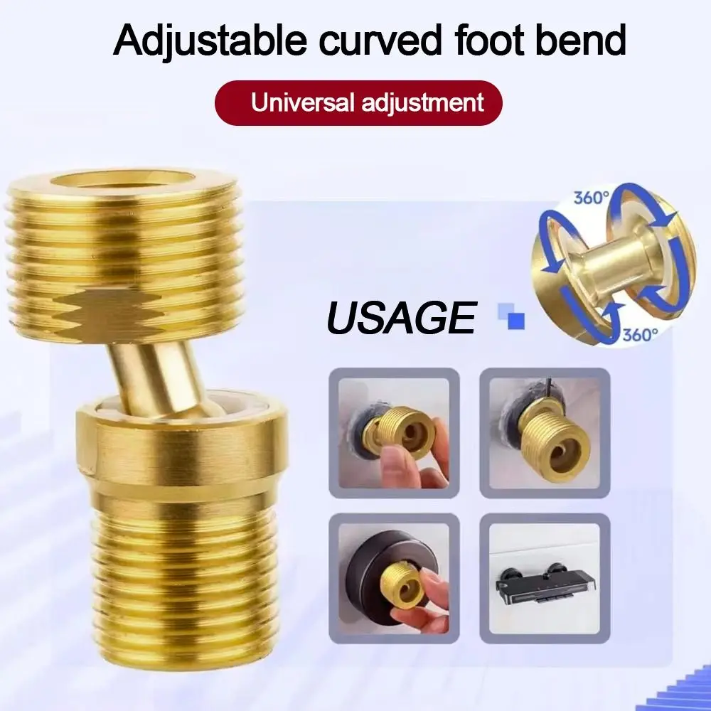 Copper Angled Curved Foot Angle Adjustment Lengthened Shower Faucet Adapter 360° Rotatable Wall Mounted Eccentric Screw Corner