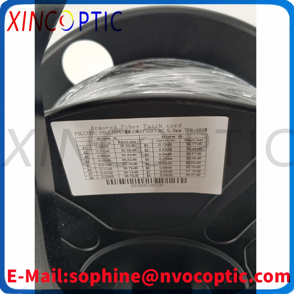 8F، MM، OM3-300,50/125,5.0mm، 8Cores LC/UPC TPU سلك تصحيح الألياف البصرية المدرعة كابل أسود، 100M 120M150M 180M مع طبل PCD310/لفة #2