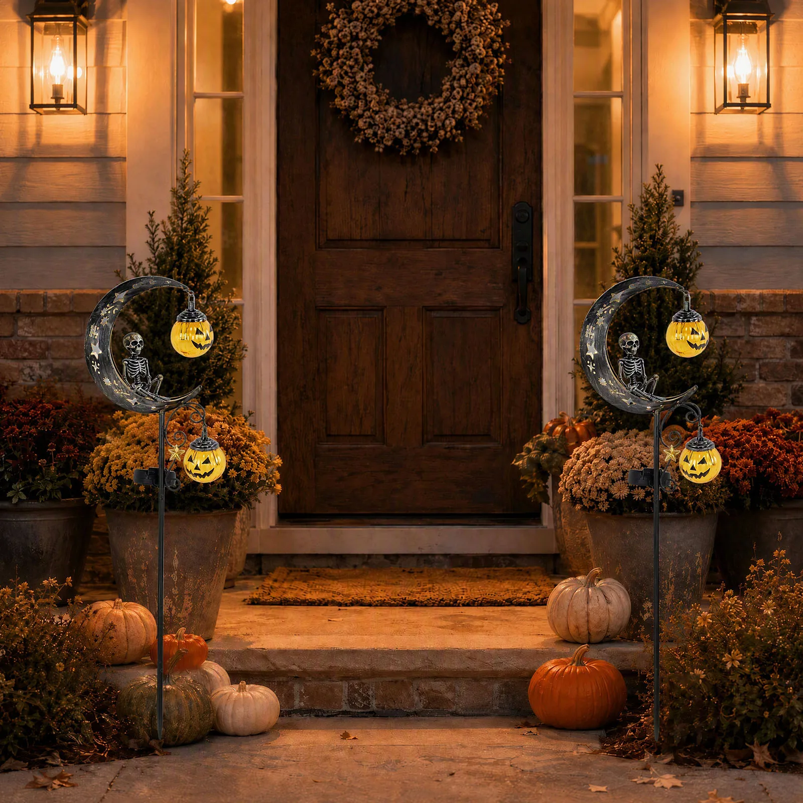 Halloween Solar Garden Stake Light Skull Ghost Moon Pumpkin Stars Lawn Pathway Outdoor Fall Metal Decor