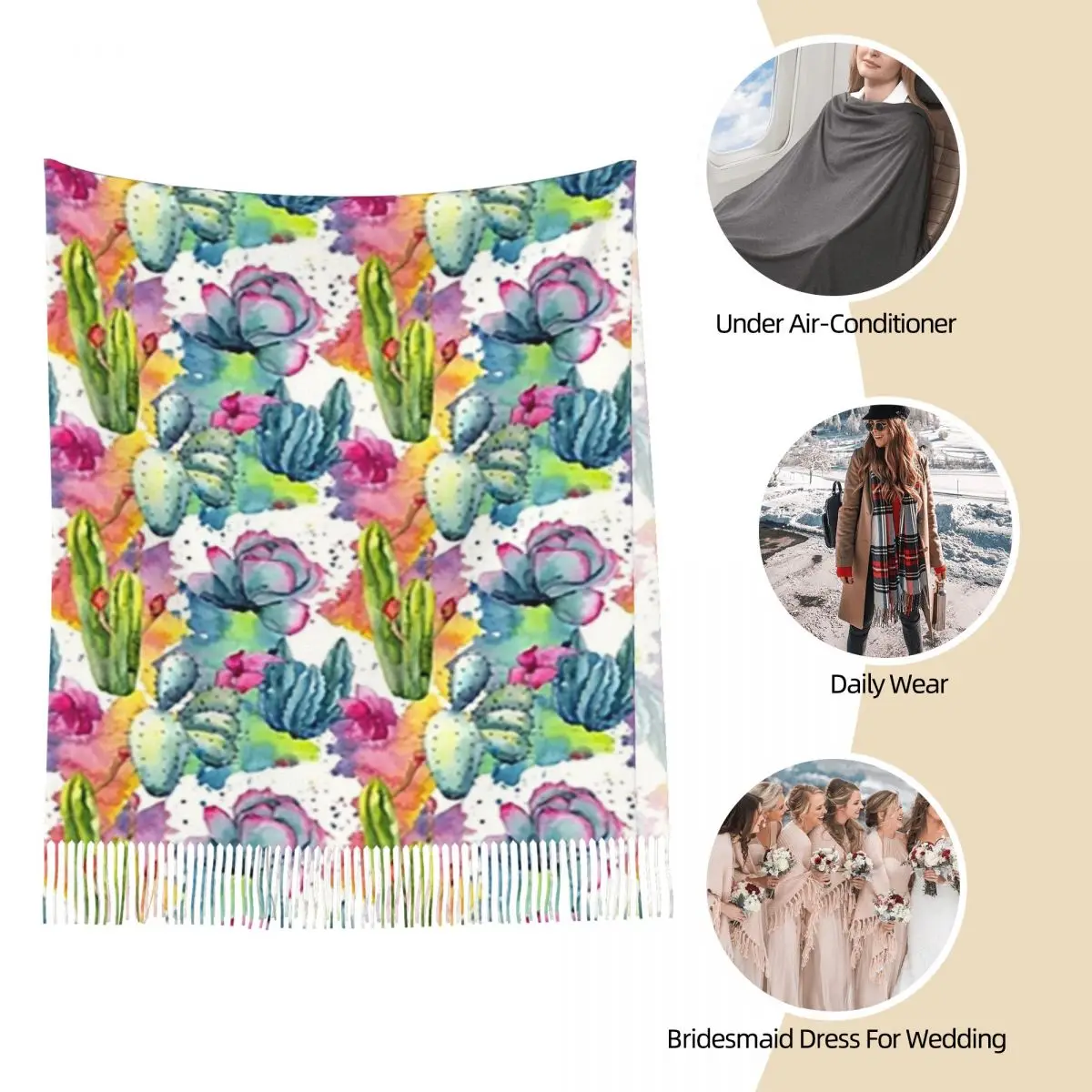 الغريبة البرية الصبار نمط المائية نمط وشاح أنيق شرابة الأوشحة شالات ويلتف طويل الخريف الشتاء شال التفاف #3