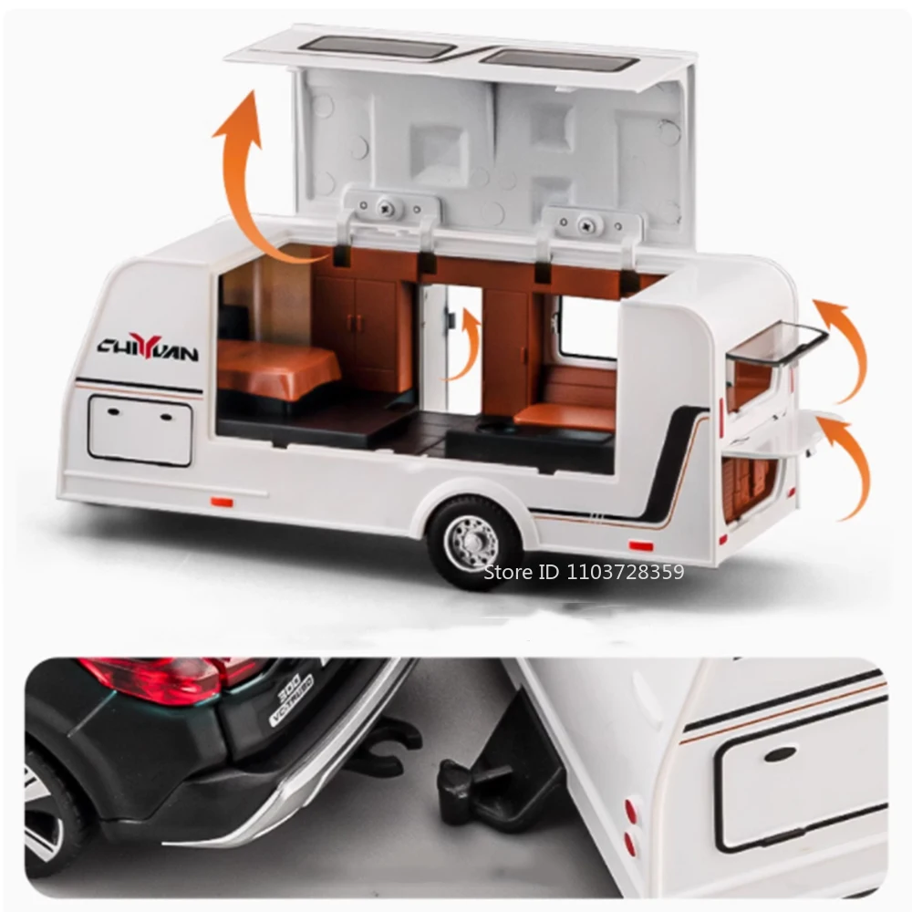 1:32 Scale X-Trail RV Car Model Toys Alloy Diecast SUV Pull Back Sound Light Doors Opened Rubber Tires Ornament Vehicle Presents