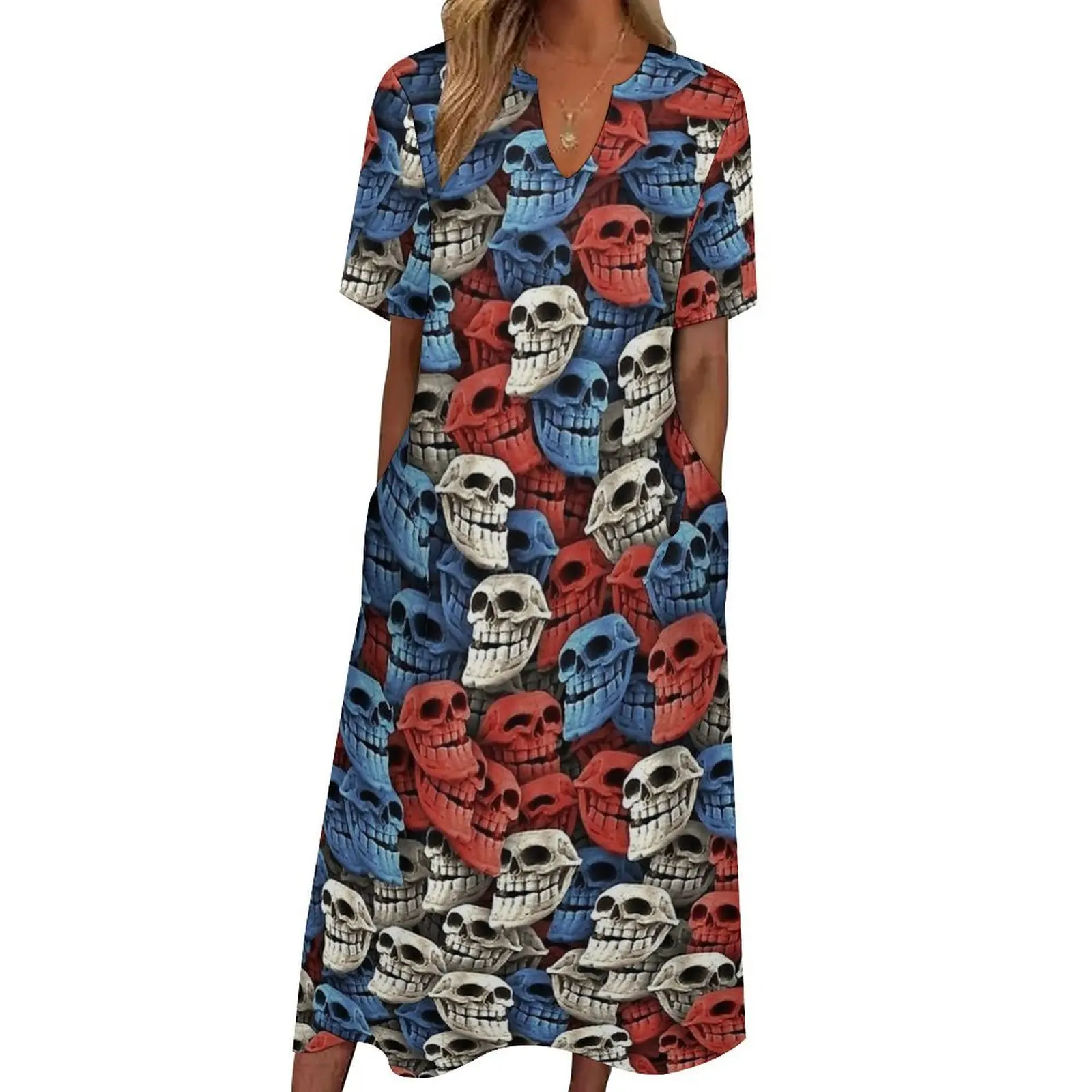 Troll Skulls Halloween Dress  Vintage Maxi Dress Fashion Boho Beach Long Dresses Summer V Neck Design Vestidos 3XL 4XL 5XL