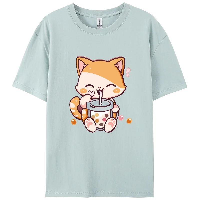 Cute Cat Print,Y2K T-shirt,Berserk Short T-shirt,Short sleeve,100% cotton,Double-sided,Women,Holiday wear,Foundation wear