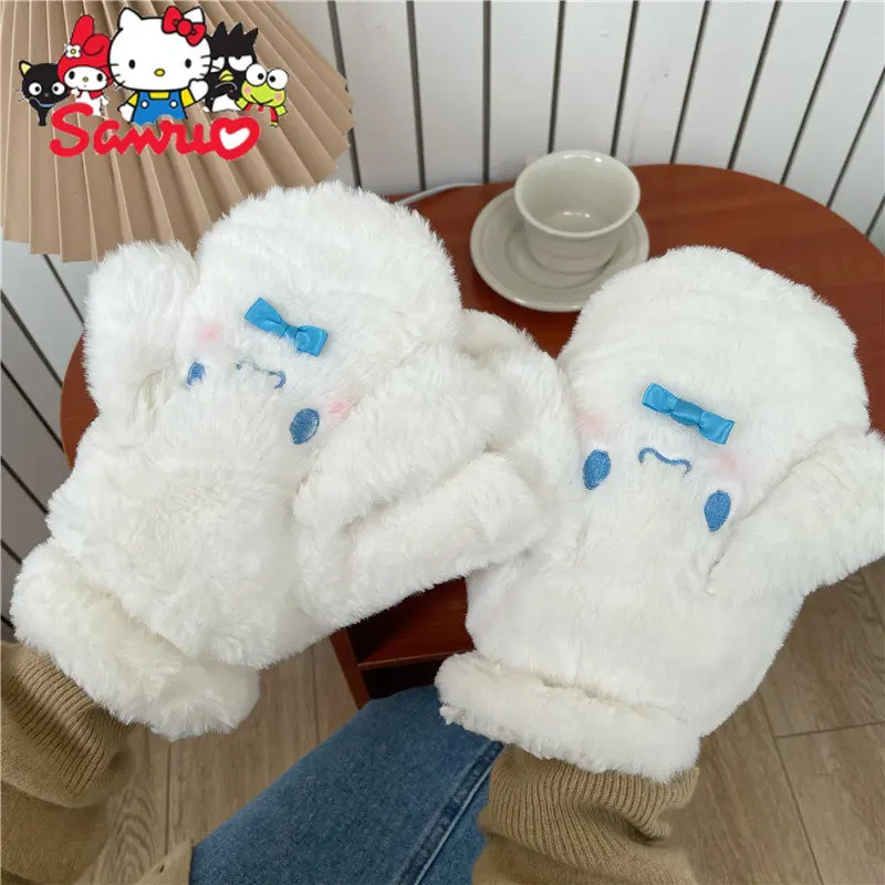 Sanrio cinnamoroll bonito pelúcia grandes-eared luvas de cão inverno ciclismo frio grosso estudante quente glovesh luvas presentes para meninas