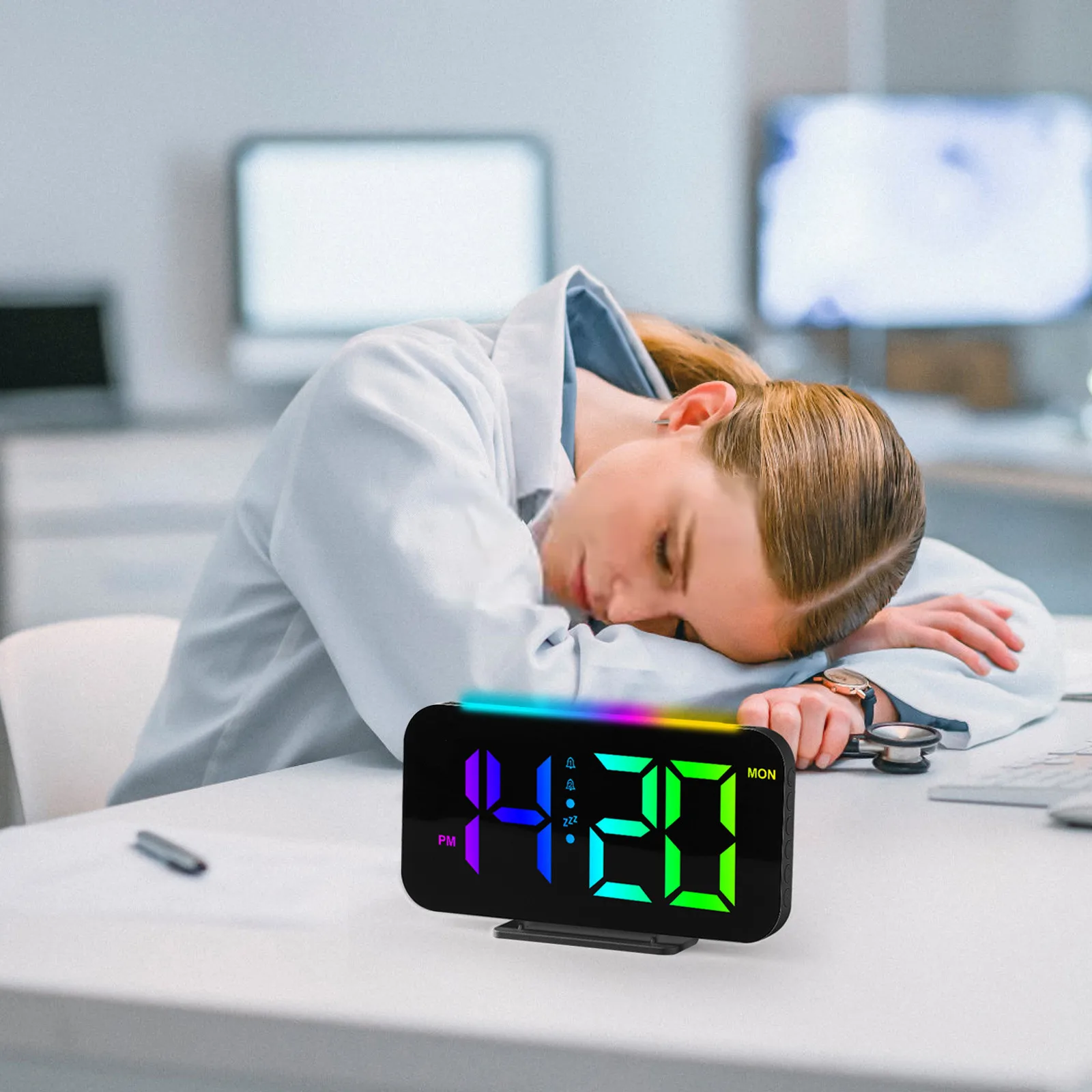 ساعة رقمية Rgb عرض ساعة منبه مع الإضاءة المحيطة ضوء الليل Cyberpunk الإلكترونية Led عرض الوقت ساعة سطح المكتب